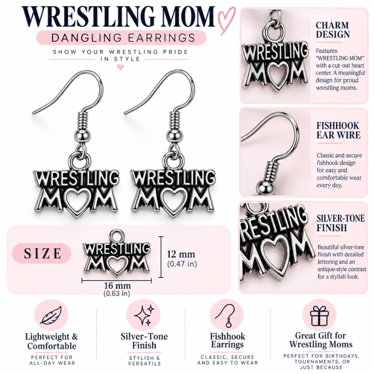 Wrestling Mom Necklace and Earrings Jewelry Gift Set
