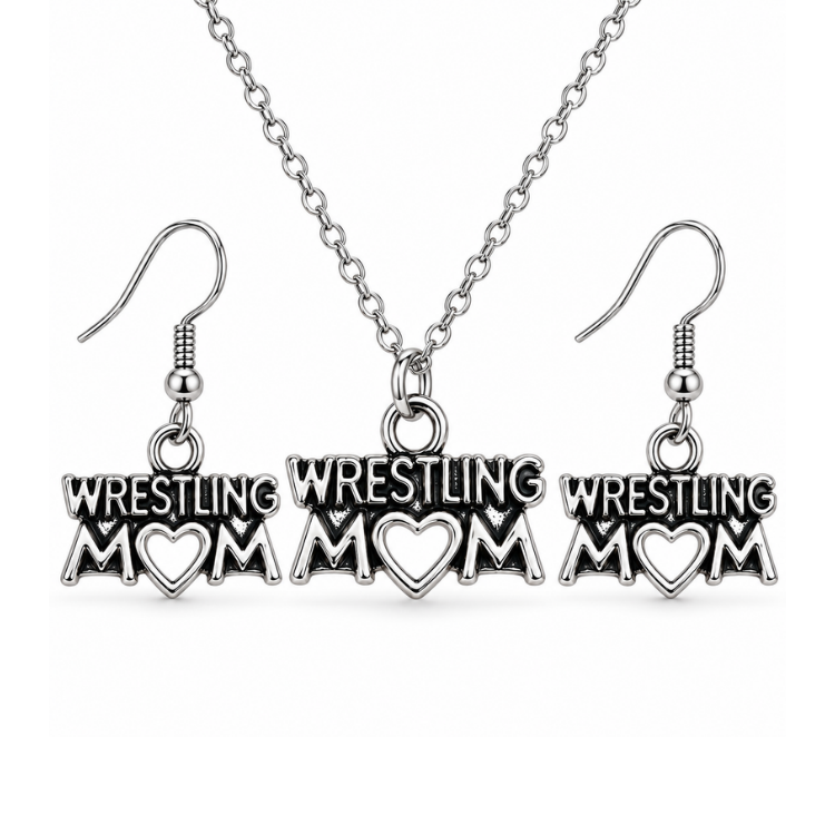 Wrestling Mom Necklace and Earrings Jewelry Gift Set
