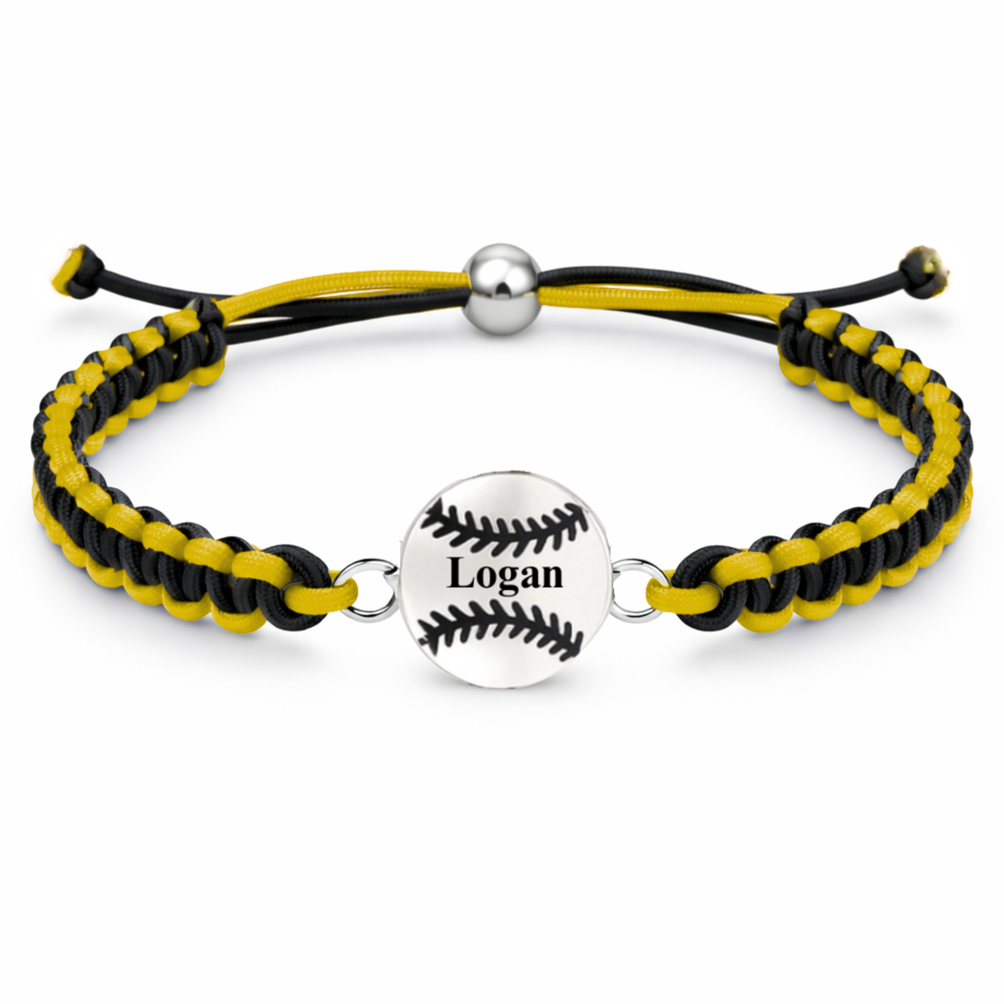 Personalized Multi Colored Baseball Charm Connector Rope Bracelet - Pick Colors