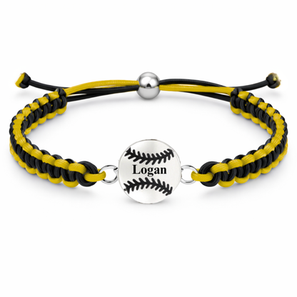 Personalized Multi Colored Baseball Charm Connector Rope Bracelet - Pick Colors