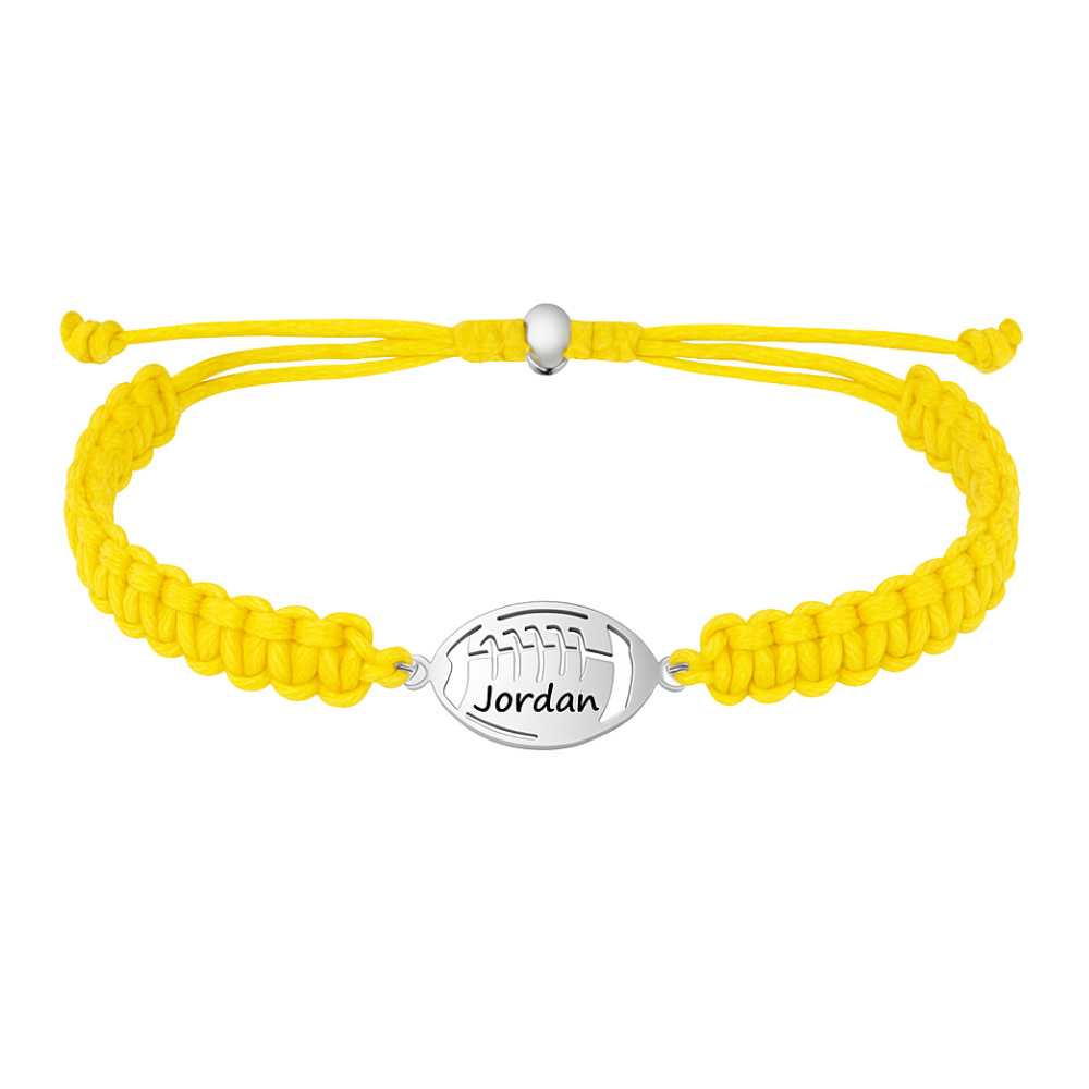 Personalized Engraved Football Rope Bracelet - Pick Color