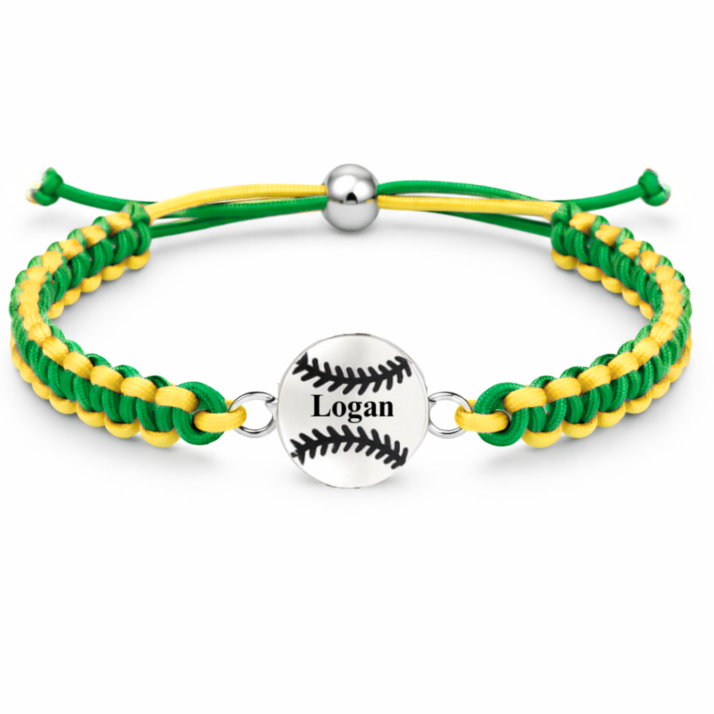 Personalized Multi Colored Baseball Charm Connector Rope Bracelet - Pick Colors