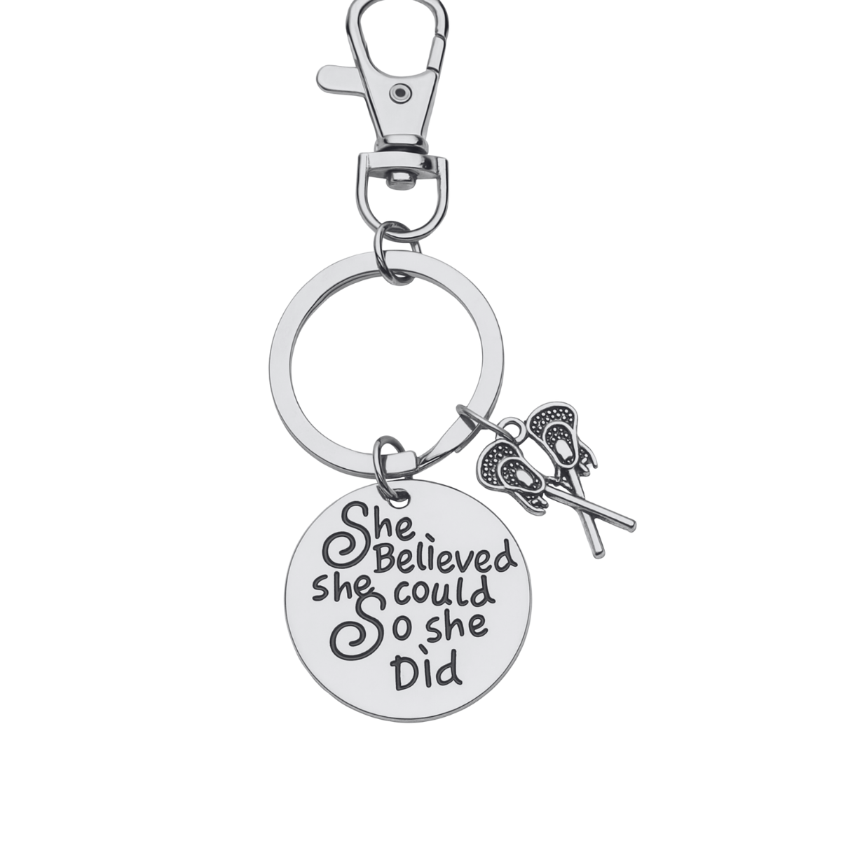 Lacrosse Zipper Pull Keychain with Letter Charm