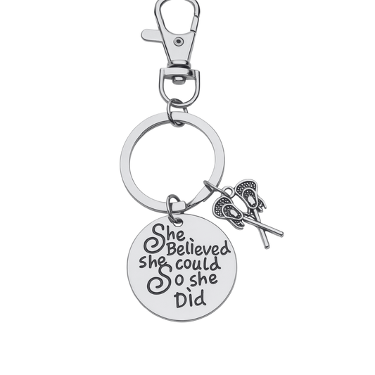 Lacrosse Zipper Pull Keychain with Letter Charm