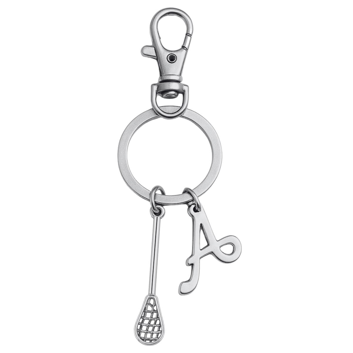 Personalized Lacrosse Zipper Pull Keychain with a Letter Charm