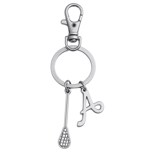 Personalized Lacrosse Zipper Pull Keychain with a Letter Charm