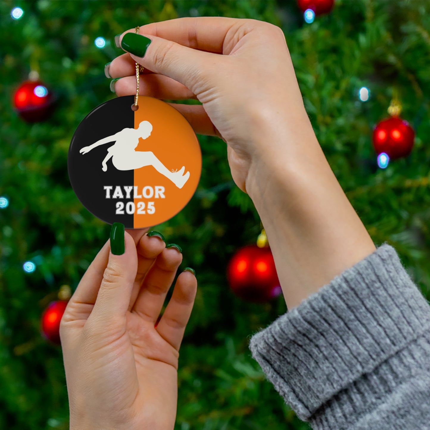 Long Jump Ornament, 2025 Personalized Boys Track and Field Christmas Ornament, Ceramic Tree Ornament