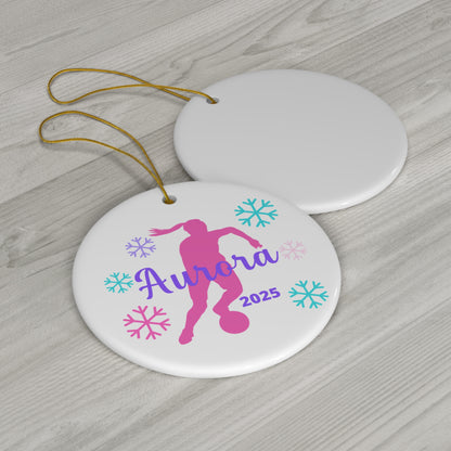 Soccer Ornament, Personalized Girls Soccer Christmas Ornament, 2025 Ceramic Tree Ornament for Women, Gift for Mom, Wife, Grandma