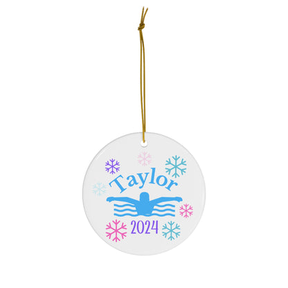 Swim Ornament, 2024 Personalized Swim Christmas Ornament, Ceramic Tree Ornament For Swimmers, Gift for Men and Women