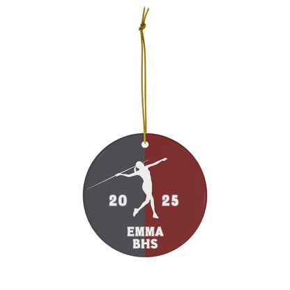 Javelin Ornament, 2025 Personalized Girls Track and Field Christmas Ornament, Ceramic Tree Ornament