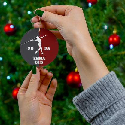 Javelin Ornament, 2025 Personalized Girls Track and Field Christmas Ornament, Ceramic Tree Ornament