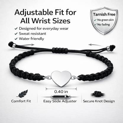 Personalized Engraved Cheer Heart Rope Bracelet