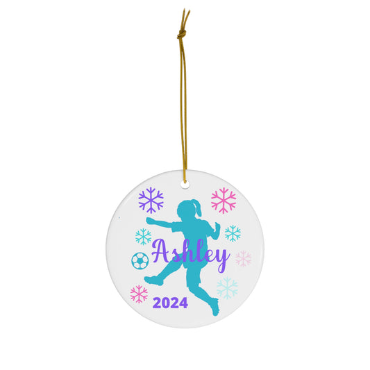 Personalized Little Girls Soccer Christmas Ornament