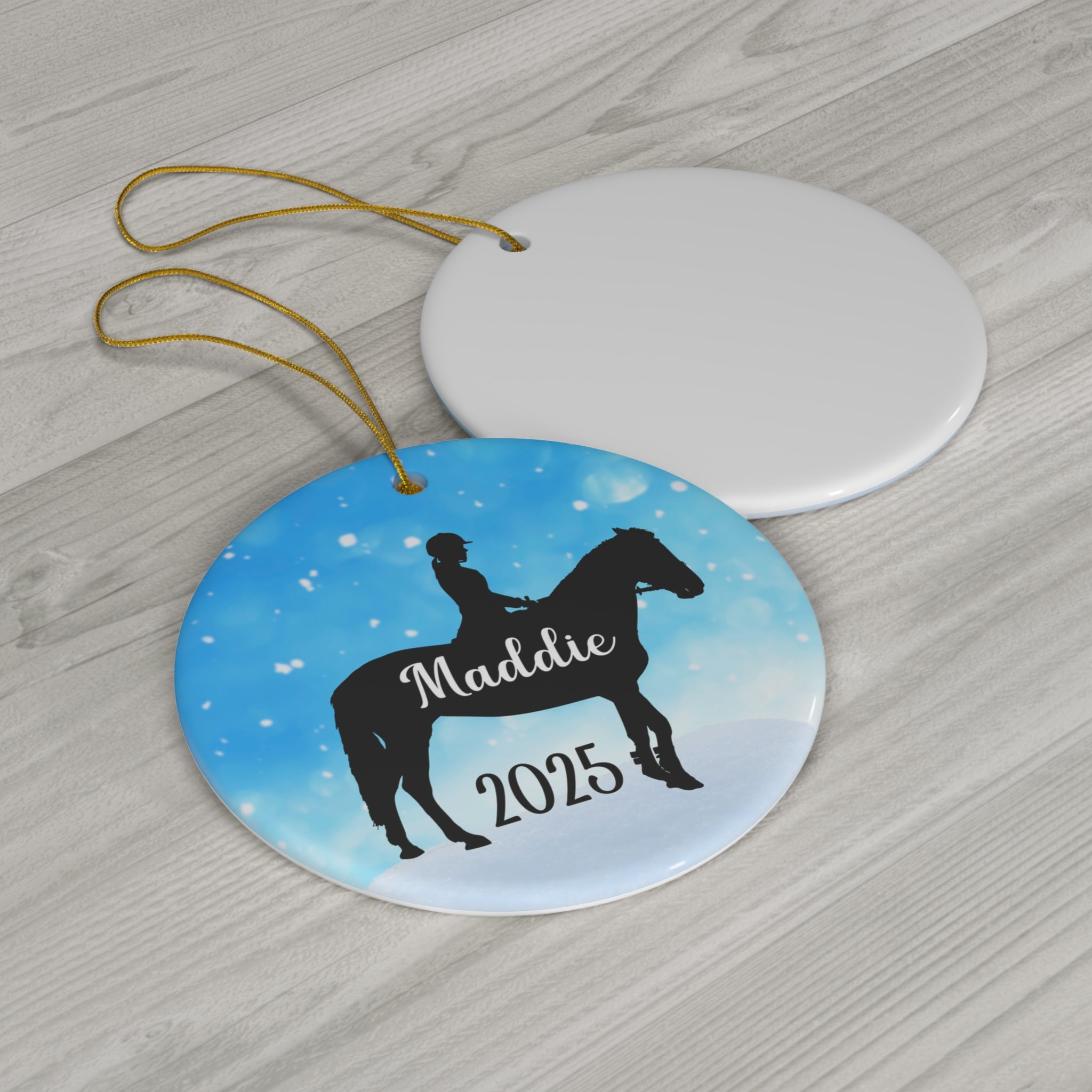 Equestrian Ornament, Personalized Christmas Ceramic Horseback Riding Christmas Tree Ornament, Gifts for Horse Lovers