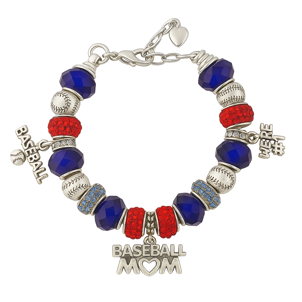 Baseball Mom Beaded Charm Bracelet- Pick Color