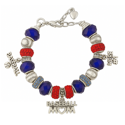 Baseball Mom Beaded Charm Bracelet- Pick Color