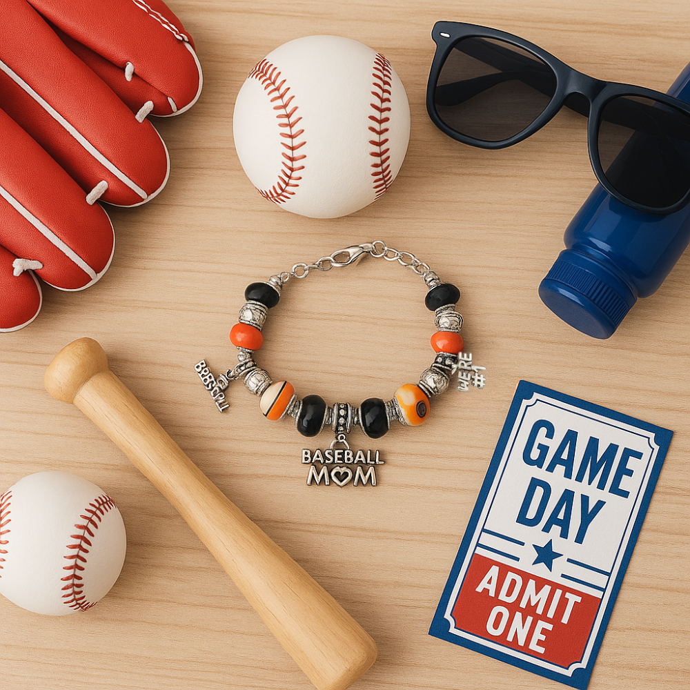 Baseball Mom Beaded Charm Bracelet- Pick Color