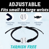 Adjustable sizing bracelet image showing slip-knot closure and tarnish-resistant features, fits small to large wrists