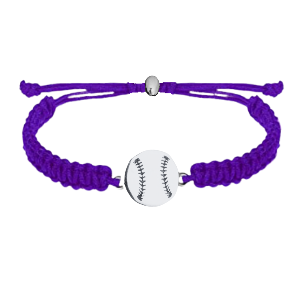 purple Baseball Stainless Steel Rope Bracelet - Pick Color