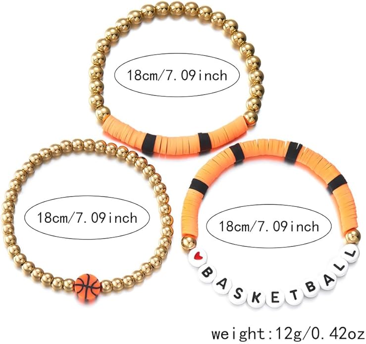 Basketball Stackable 3pc Bracelet Set