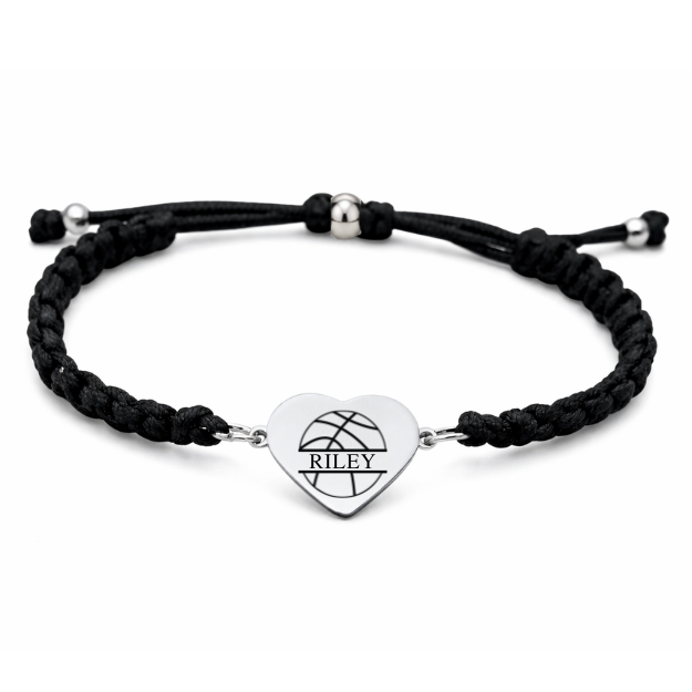 Personalized Engraved Basketball Heart Rope Bracelet