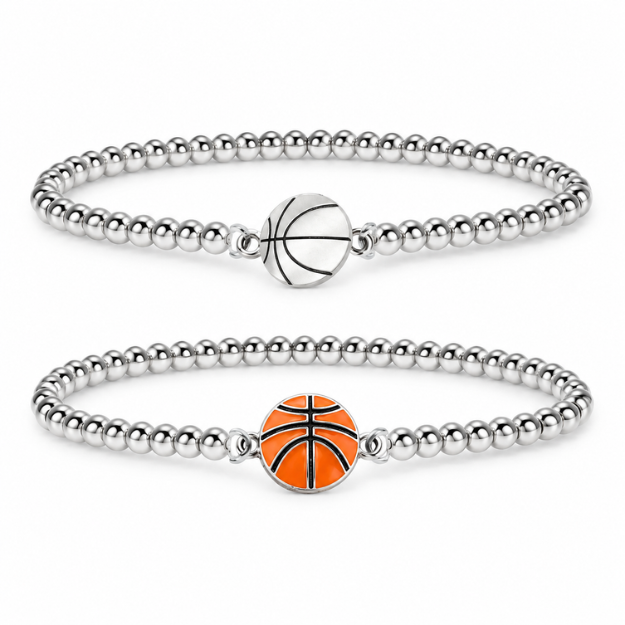 Basketball Silver Beaded Bracelet