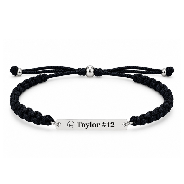 Personalized Engraved Basketball Bar Rope Bracelet