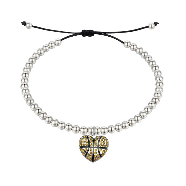 Basketball Beaded Silver Hanging Charm Slider Bracelet