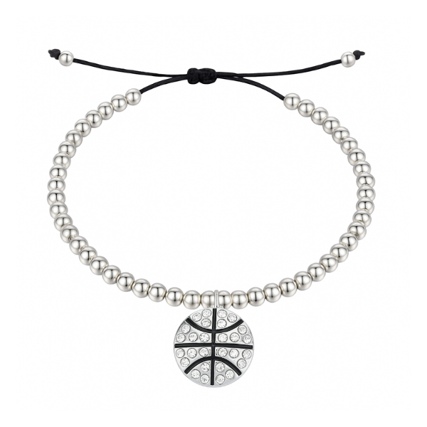 Basketball Beaded Silver Hanging Charm Slider Bracelet