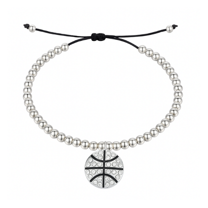 Basketball Beaded Silver Hanging Charm Slider Bracelet