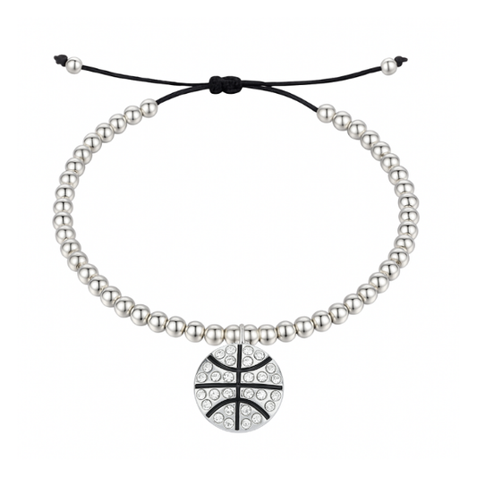 Basketball Beaded Silver Hanging Charm Slider Bracelet