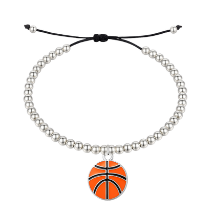Basketball Beaded Silver Hanging Charm Slider Bracelet