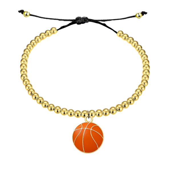 Basketball Beaded Gold Hanging Charm Slider Bracelet