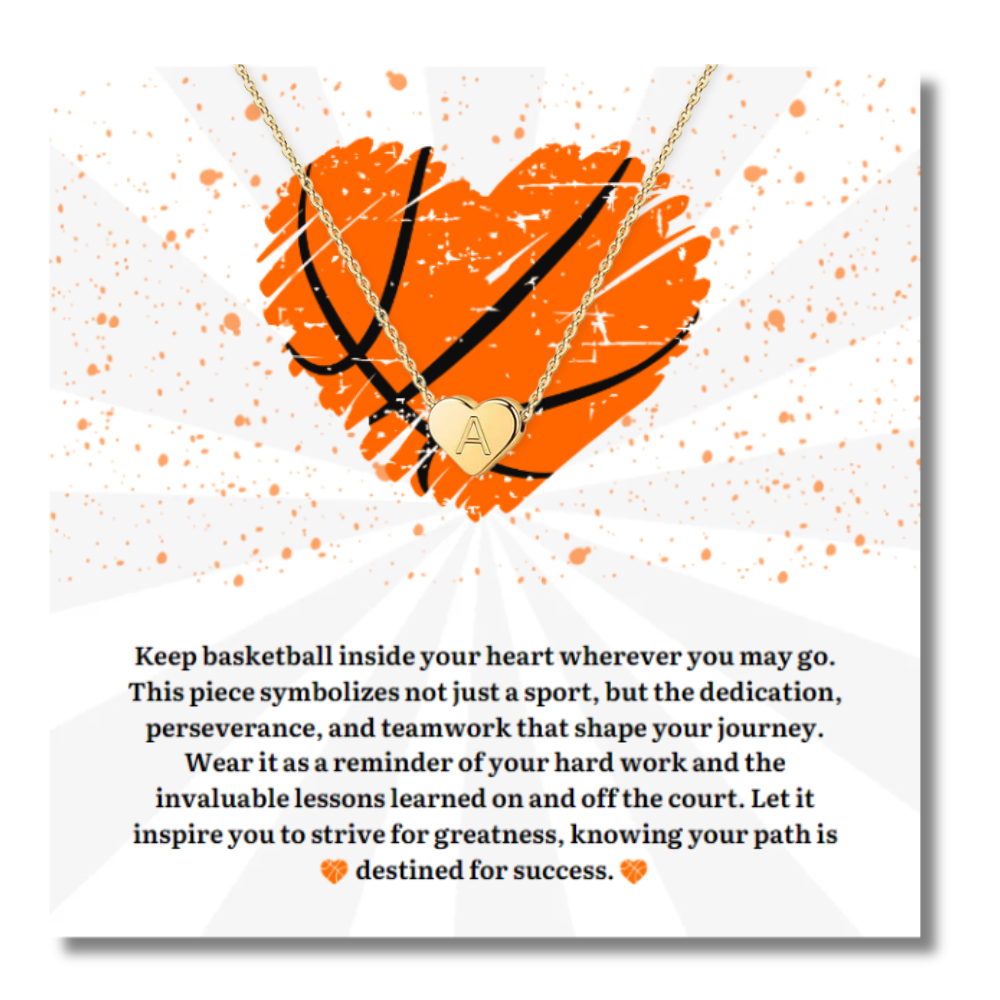 Basketball Heart Initial Necklace