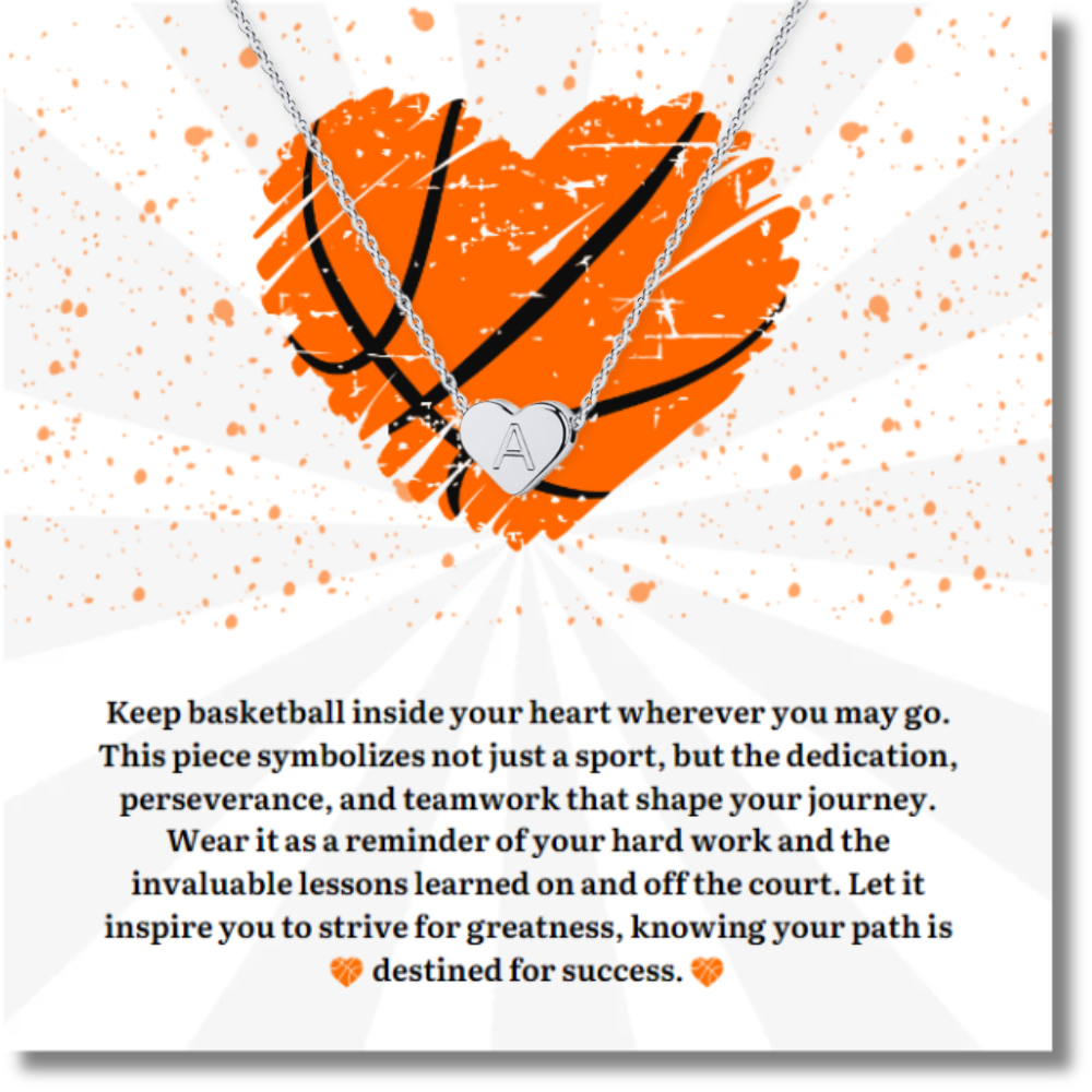 Basketball Heart Initial Necklace