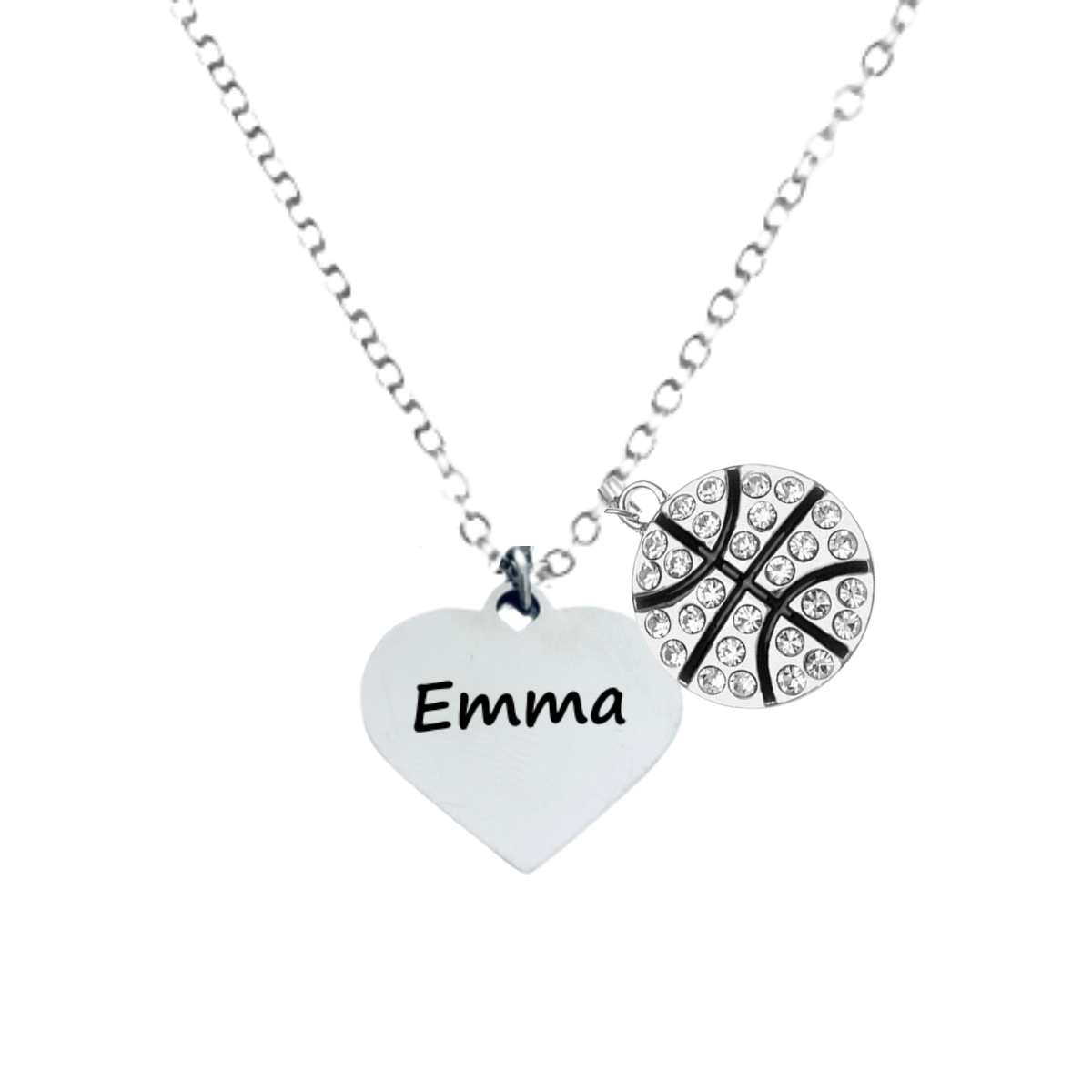 Engraved Basketball Heart Name Necklace