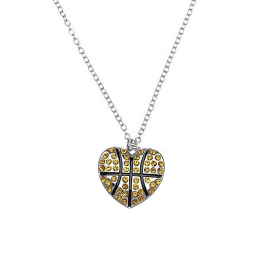 Basketball Rhinestone Heart Charm Necklace