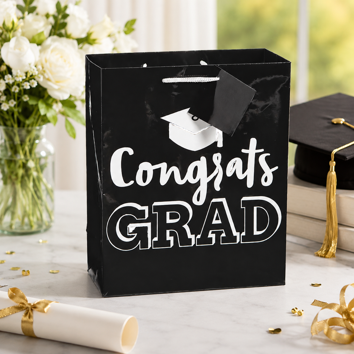 Graduation Gift Bag - Black & White