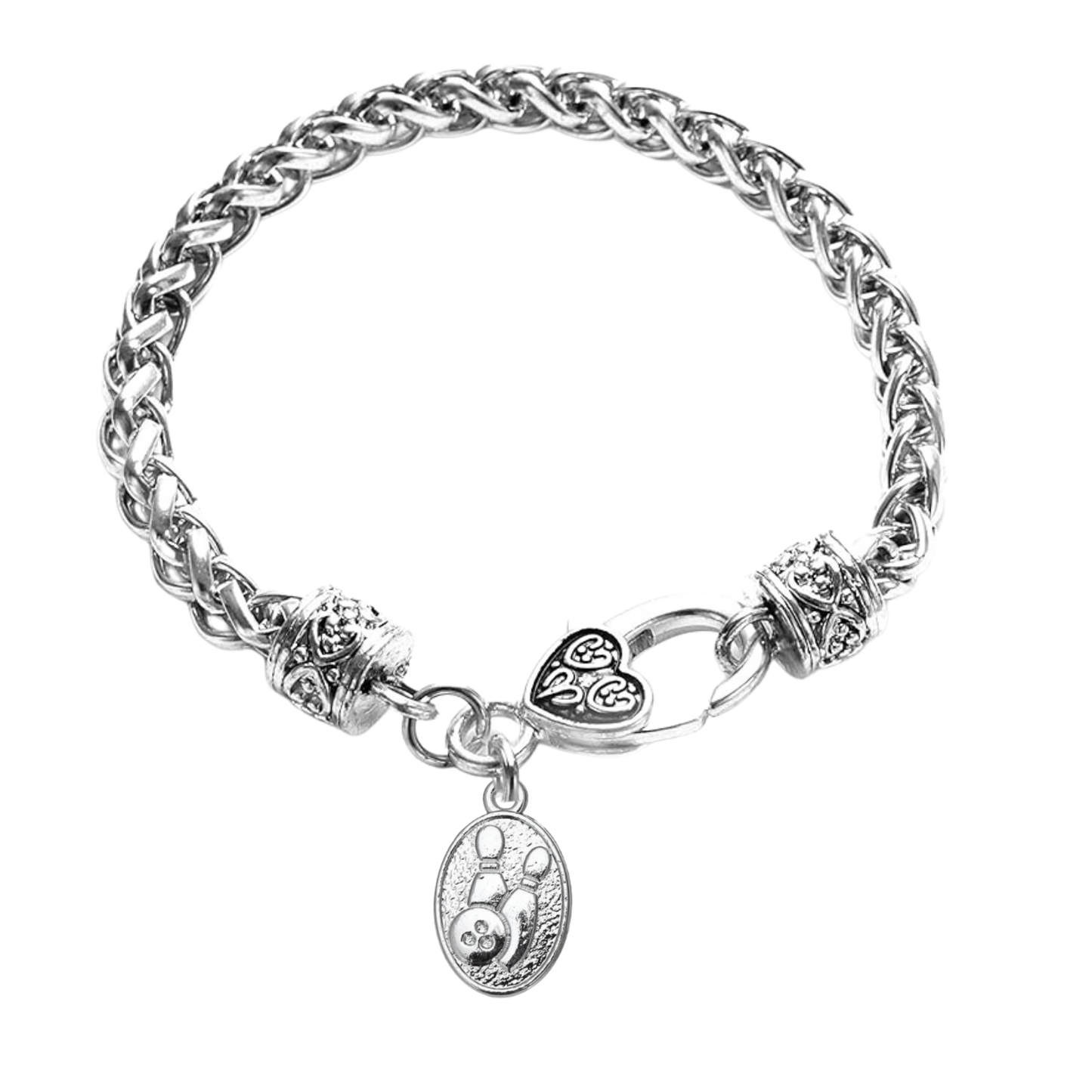 Bowling Charm Silver Rope Bracelet