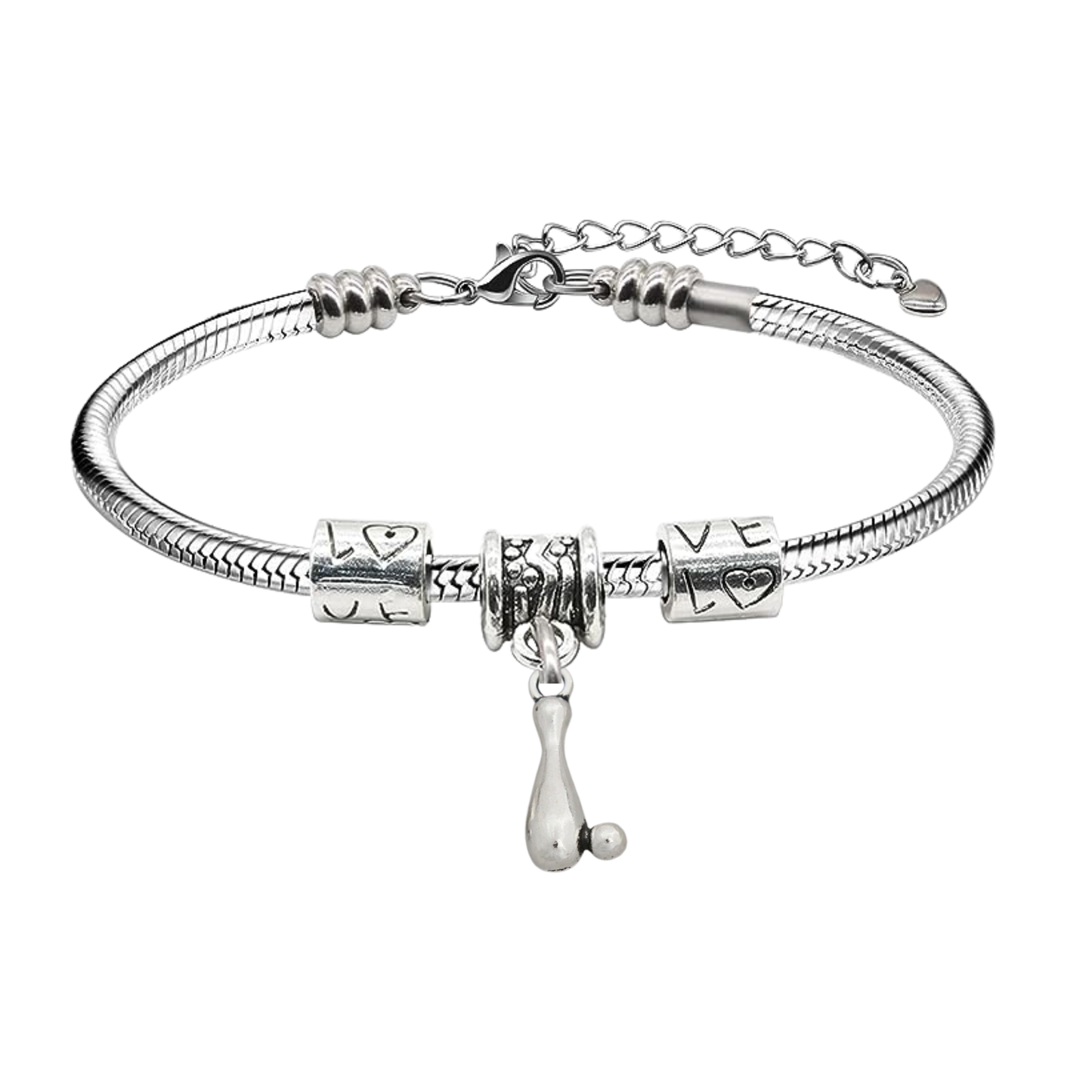Bowling Charm Silver Snake Bracelet
