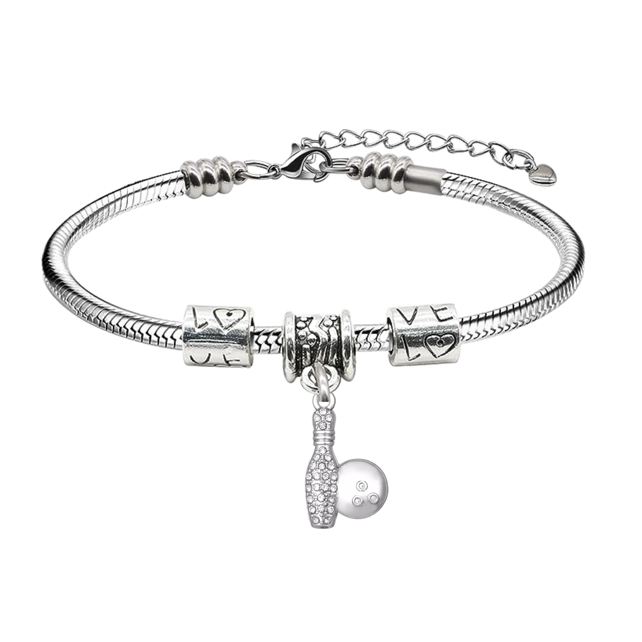 Bowling Charm Silver Snake Bracelet