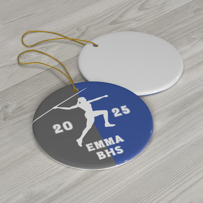 Javelin Ornament, 2025 Personalized Girls Track and Field Christmas Ornament, Ceramic Tree Ornament