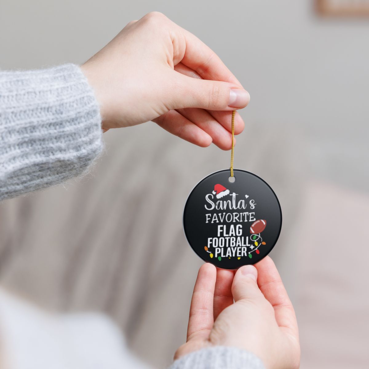 Flag Football Ornament, Santa's Favorite Flag Football Player Ceramic Ornament