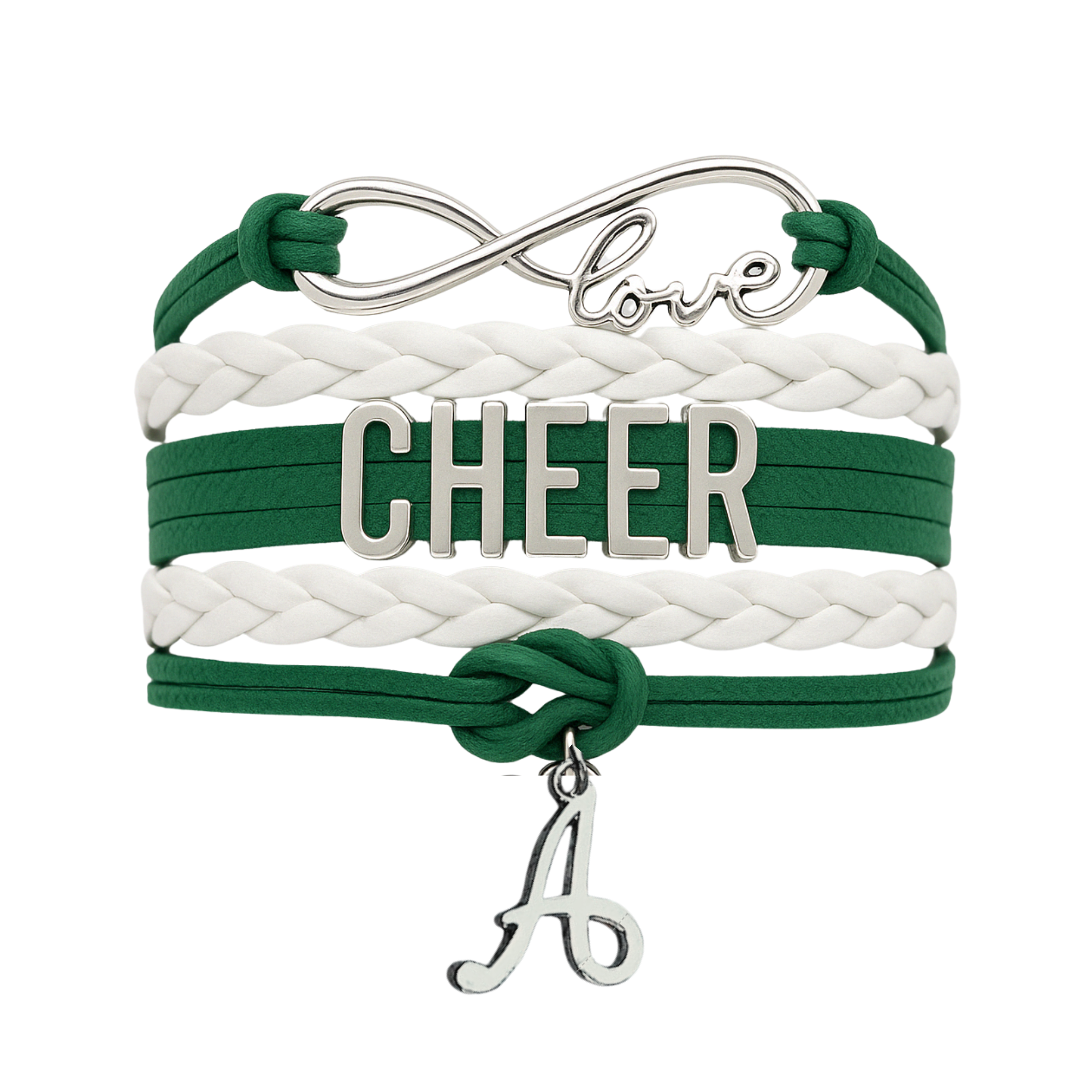 Personalized Cheer Infinity Charm Bracelet with Letter Charm - Pick Color