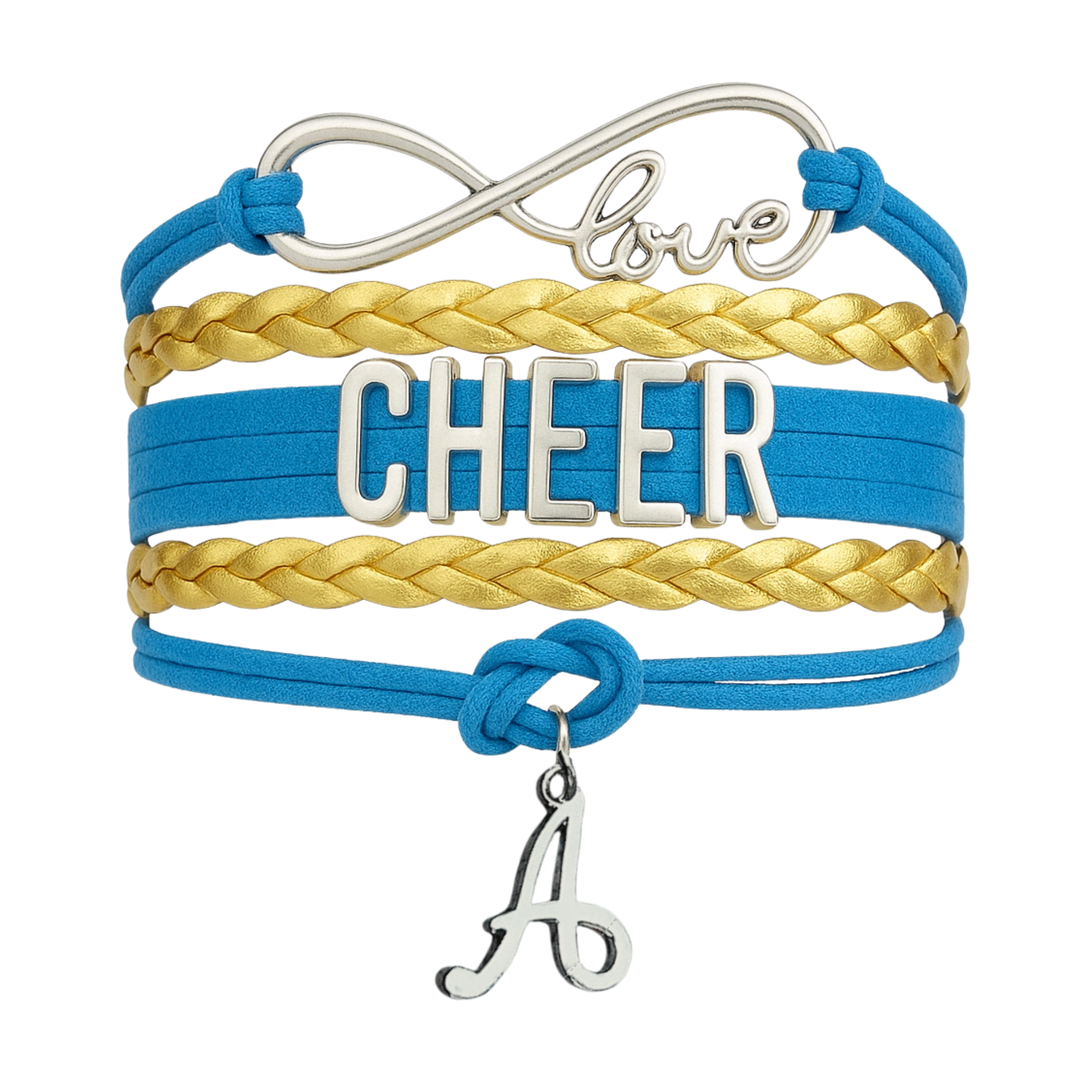 Personalized Cheer Infinity Charm Bracelet with Letter Charm - Pick Color