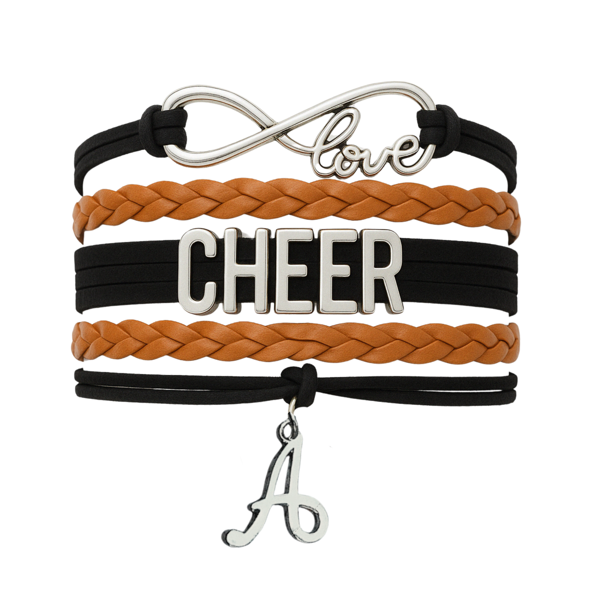 Personalized Cheer Infinity Charm Bracelet with Letter Charm - Pick Color