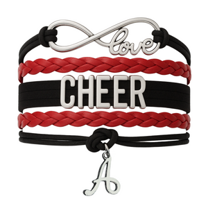 Personalized Cheer Infinity Charm Bracelet with Letter Charm - Pick Color