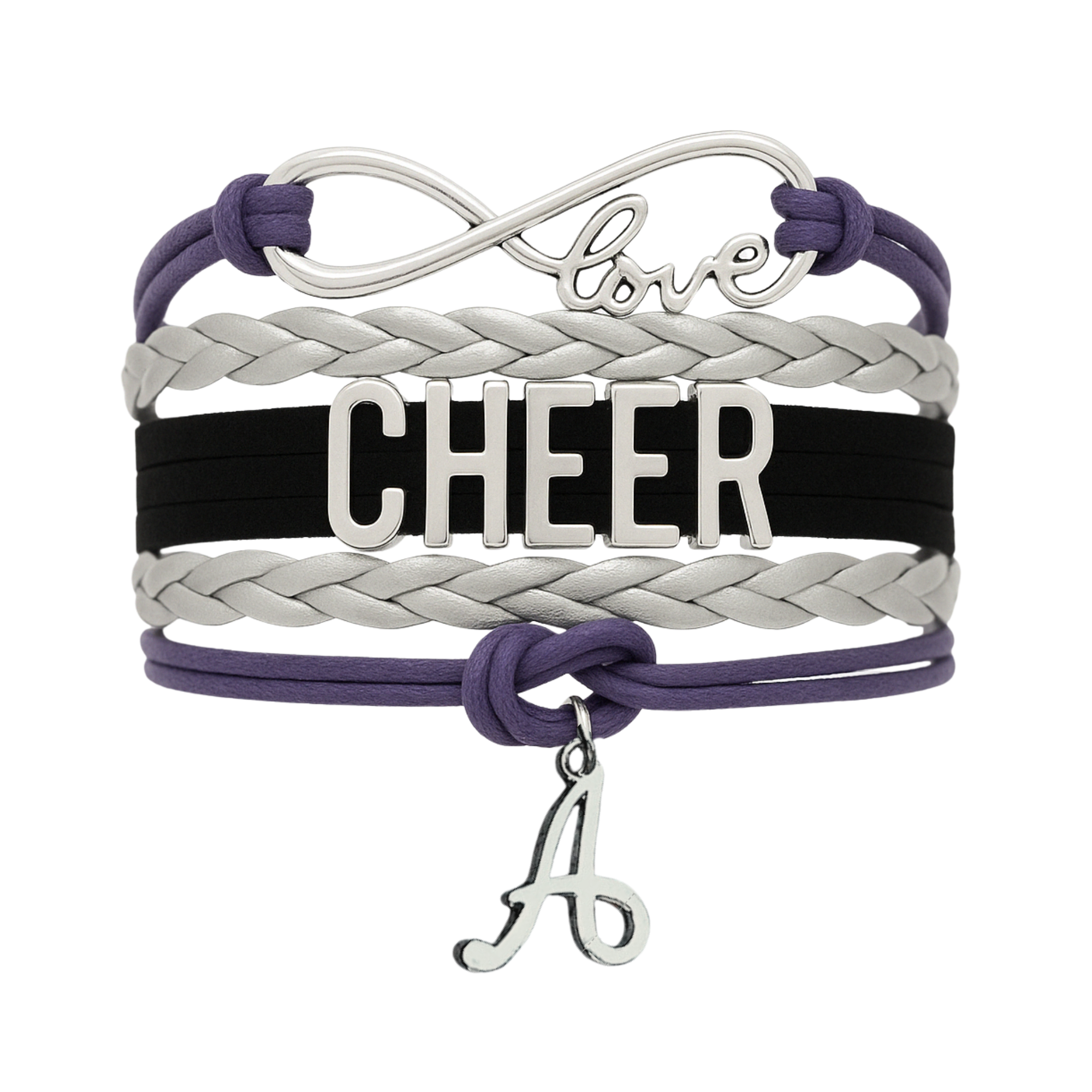 Personalized Cheer Infinity Charm Bracelet with Letter Charm - Pick Color