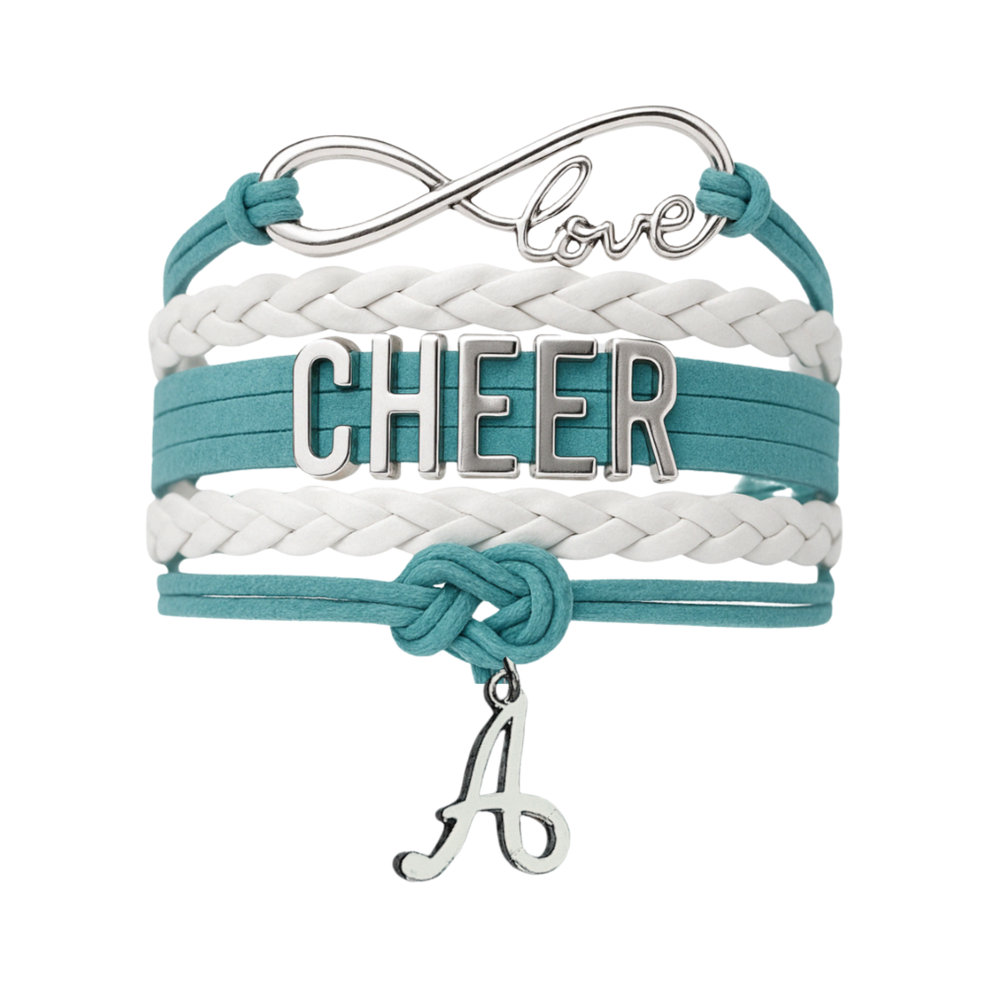 Personalized Cheer Infinity Charm Bracelet with Letter Charm - Pick Color