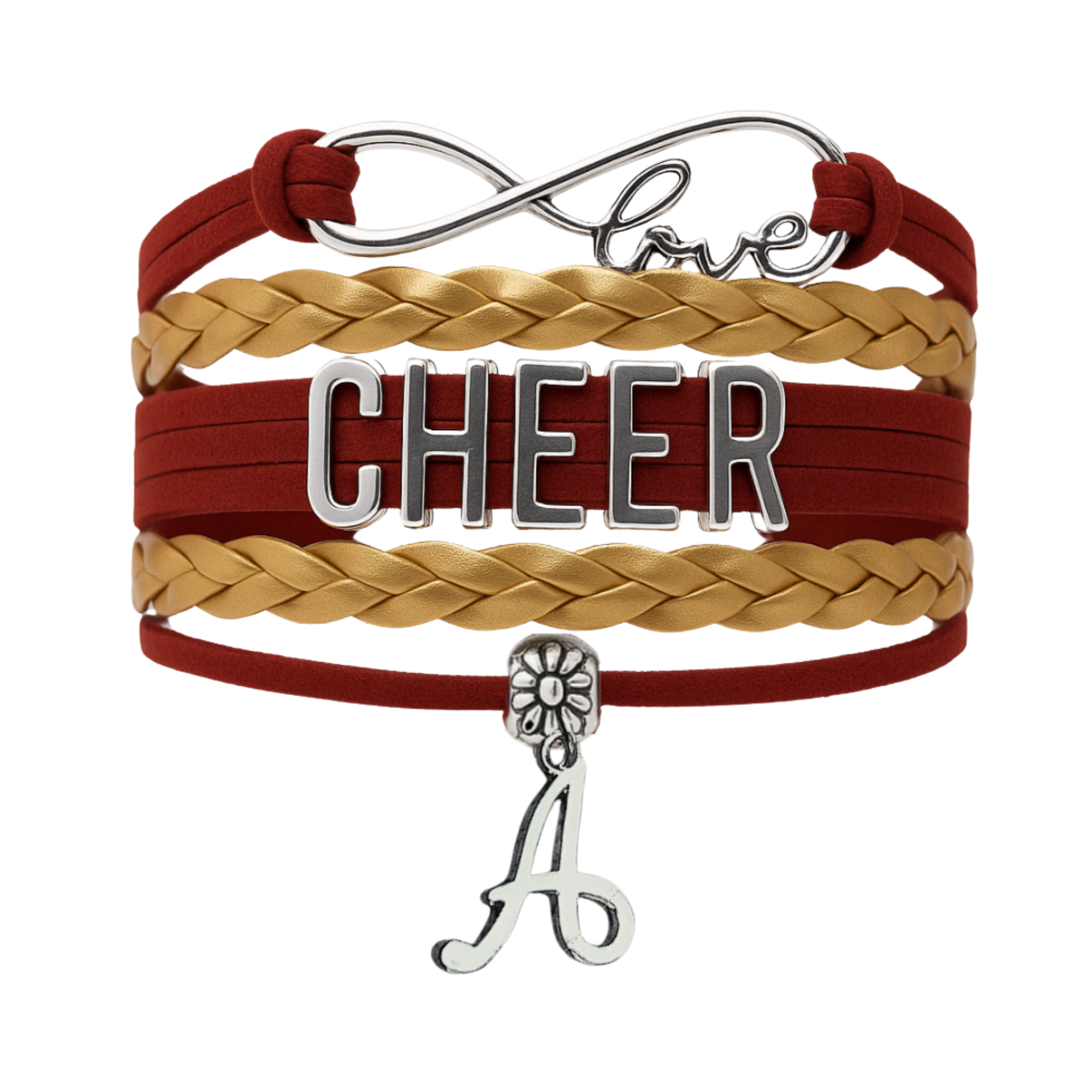 Personalized Cheer Infinity Charm Bracelet with Letter Charm - Pick Color